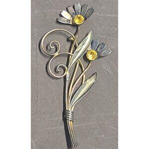 Vintage Van Dell 1/20 12 K Gold Filled on Silver - Floral Brooch - Yellow Rhines